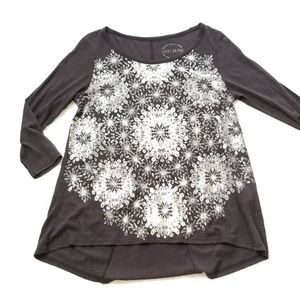 Lucky Brand Silver Snowflake Black 3/sleeve Top